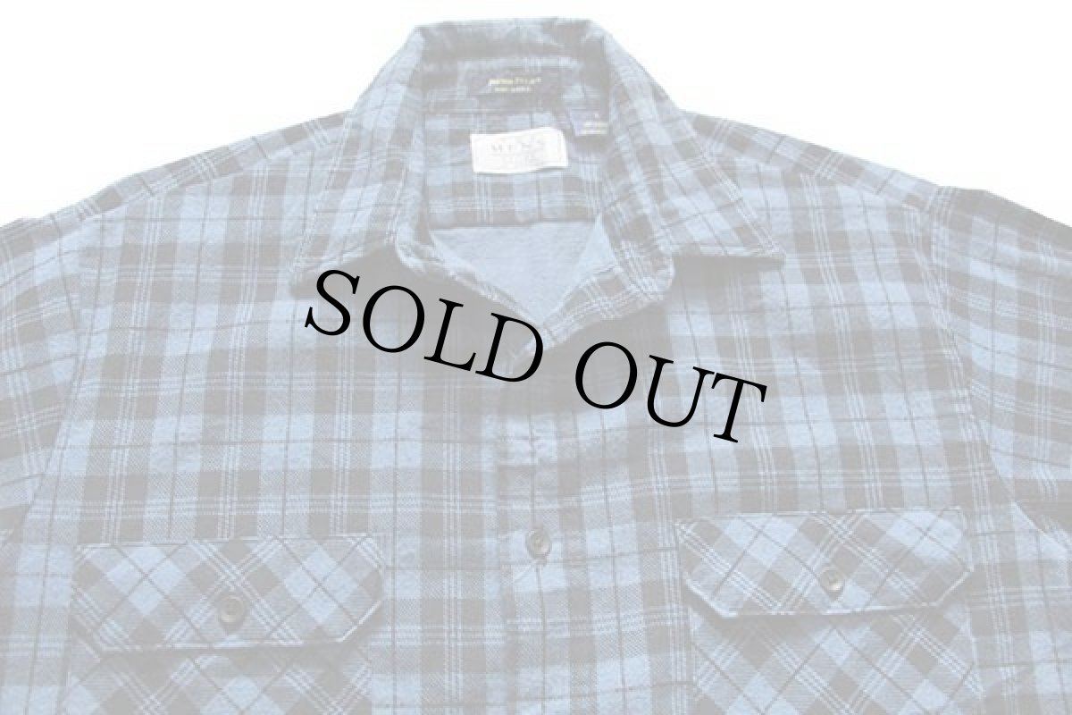 画像3: 90s USA製 SEARS タータンチェック プリントネルシャツ 濃青×黒 L (3)