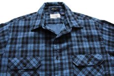 画像3: 90s USA製 SEARS タータンチェック プリントネルシャツ 濃青×黒 L (3)