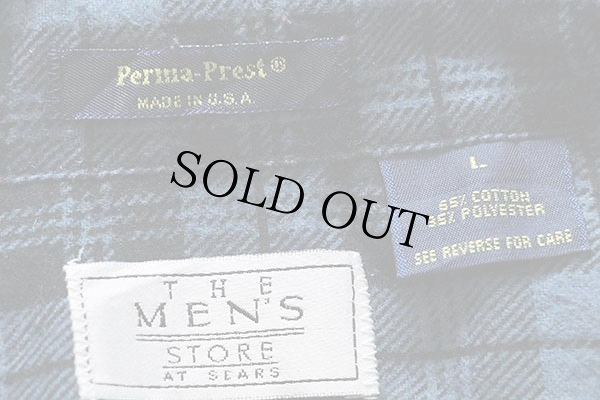 画像4: 90s USA製 SEARS タータンチェック プリントネルシャツ 濃青×黒 L (4)