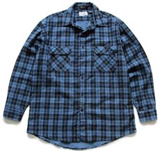 画像1: 90s USA製 SEARS タータンチェック プリントネルシャツ 濃青×黒 L (1)