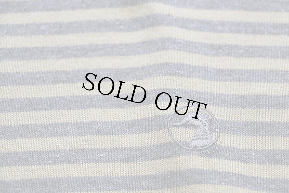 画像5: 90s USA製 Duck Head ボーダー モックネック コットン カットソー グレー×ブラウンベージュ (5)