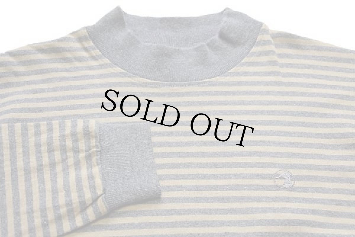 画像3: 90s USA製 Duck Head ボーダー モックネック コットン カットソー グレー×ブラウンベージュ (3)