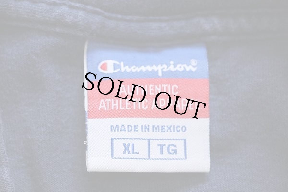 画像4: 90s メキシコ製 Championチャンピオン ワンポイント スクリプト ロゴ刺繍 モックネック コットン 長袖Tシャツ 紺 フェード XL (4)