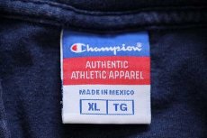 画像4: 90s メキシコ製 Championチャンピオン ワンポイント スクリプト ロゴ刺繍 モックネック コットン 長袖Tシャツ 紺 フェード XL (4)