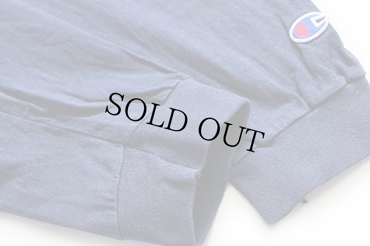 画像5: 90s メキシコ製 Championチャンピオン ワンポイント スクリプト ロゴ刺繍 モックネック コットン 長袖Tシャツ 紺 フェード XL (5)