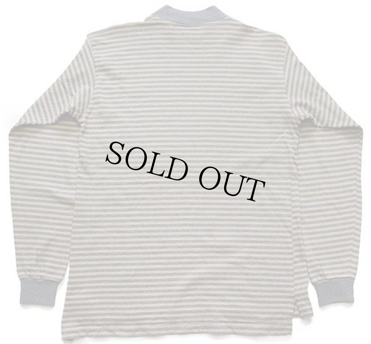 画像2: 90s USA製 Duck Head ボーダー モックネック コットン カットソー グレー×ブラウンベージュ (2)