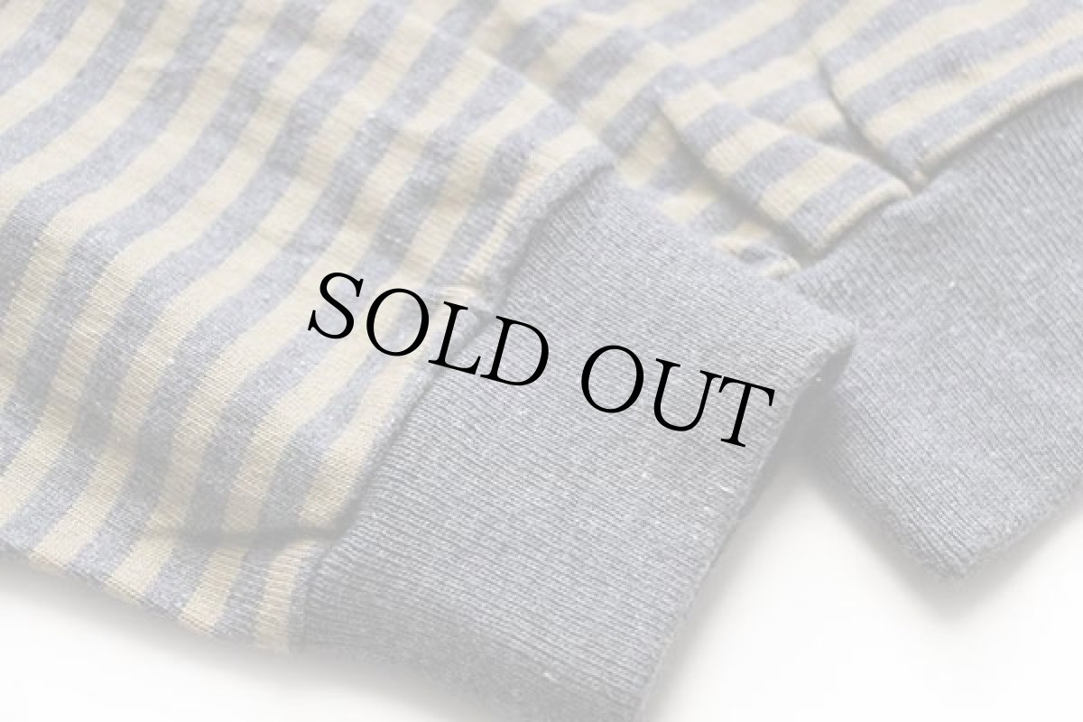 画像6: 90s USA製 Duck Head ボーダー モックネック コットン カットソー グレー×ブラウンベージュ (6)