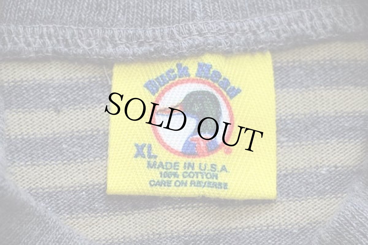 画像4: 90s USA製 Duck Head ボーダー モックネック コットン カットソー グレー×ブラウンベージュ (4)