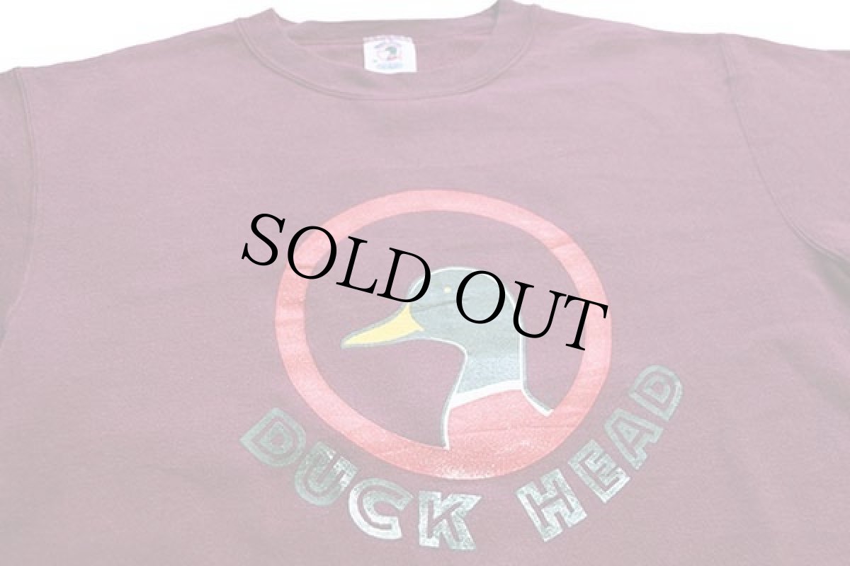 画像3: 90s USA製 Duck Head ロゴ 両面プリント スウェット バーガンディ M (3)