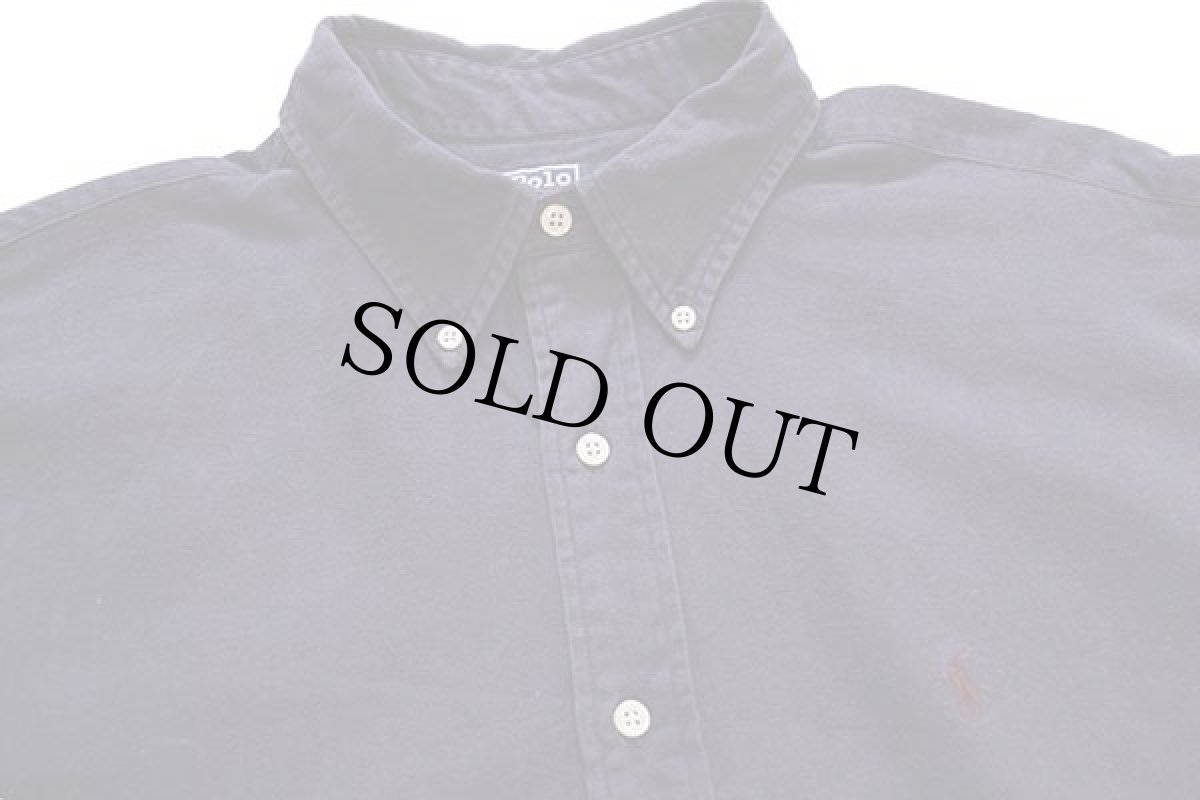 画像3: 90s ポロ ラルフローレン ワンポイント ボタンダウン ヘビー コットンシャツ ナス紺 (3)