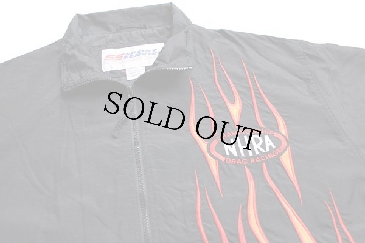 画像3: 90s NHRA CHAMPIONSHIP DRAG RACING フレイムス 刺繍 ナイロンジャケット 黒 XL★ファイヤーパターン (3)