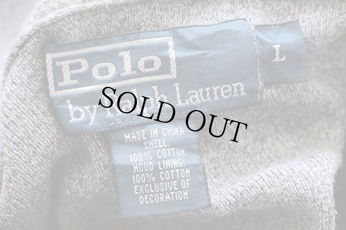 画像4: ポロ ラルフローレン ワンポイント ヘンリーネック フード裏サーマル コットン スウェットパーカー ごま塩 L (4)