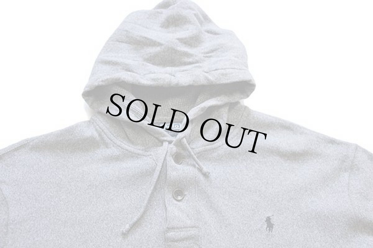 画像3: ポロ ラルフローレン ワンポイント ヘンリーネック フード裏サーマル コットン スウェットパーカー ごま塩 L (3)