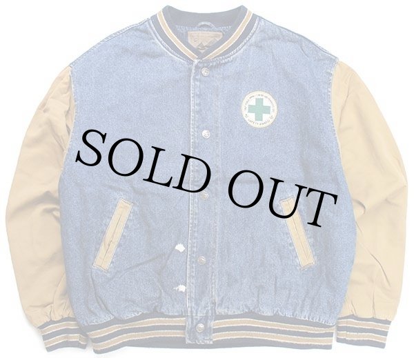 90s NAVY PUBLIC WORKS SAFETY AWARD刺繍 コットン×デニム スタジャン