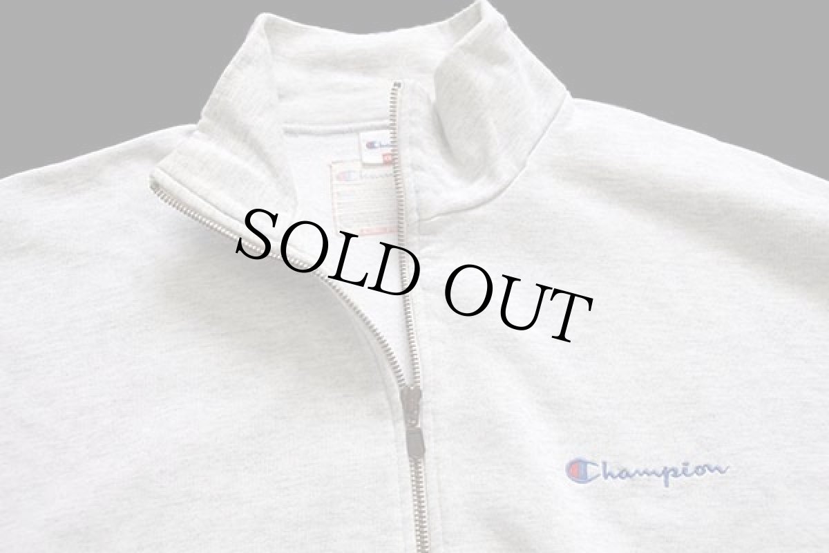 画像3: 90s イタリア製 Championチャンピオン ワンポイント スクリプト ロゴ刺繍 ハイネック フルジップ スウェット 杢ライトグレー XXL (3)