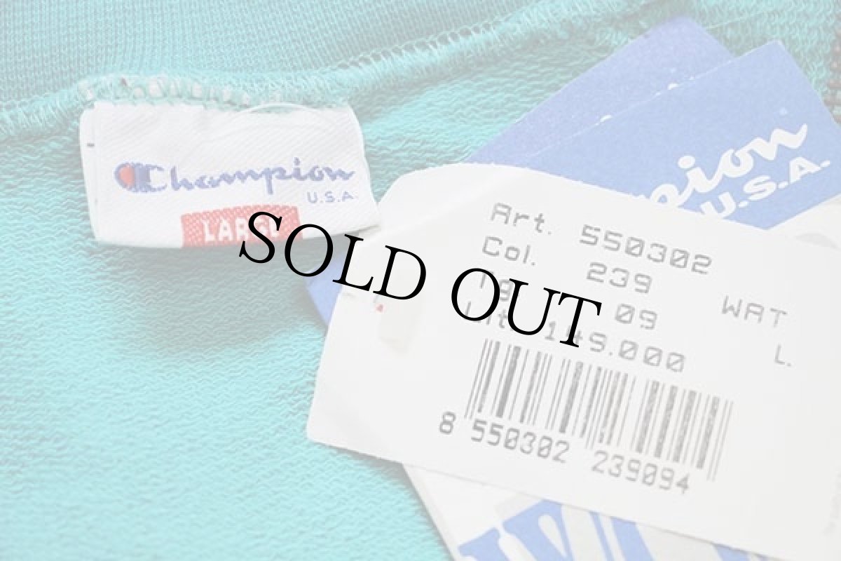 画像5: デッドストック★90s Championチャンピオン ワンポイント スクリプト ロゴ刺繍 モックネック フルジップ スウェット エメラルドグリーン L (5)