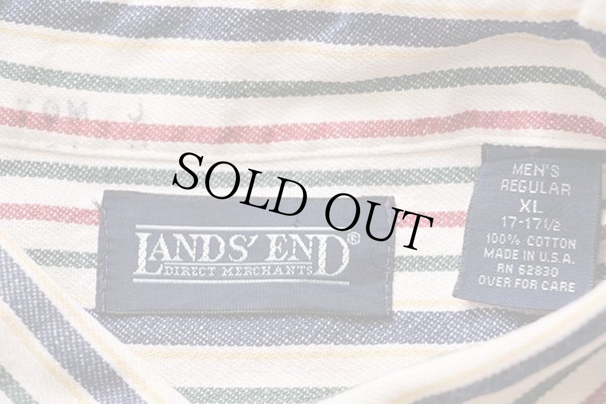 画像4: 90s USA製 LANDS'ENDランズエンド クレイジーストライプ ボタンダウン コットン ダンガリーシャツ XL (4)