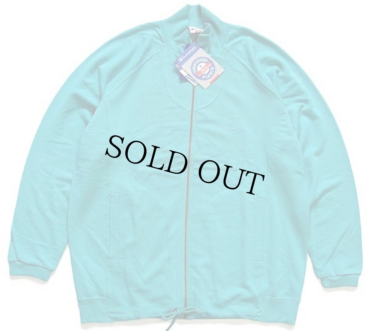 画像2: デッドストック★90s Championチャンピオン ワンポイント スクリプト ロゴ刺繍 モックネック フルジップ スウェット エメラルドグリーン L (2)