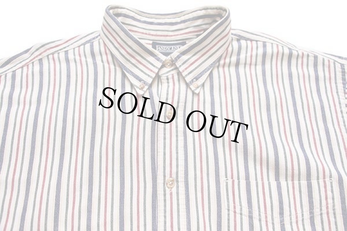 画像3: 90s USA製 LANDS'ENDランズエンド クレイジーストライプ ボタンダウン コットン ダンガリーシャツ XL (3)