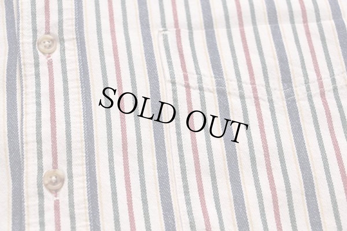 画像5: 90s USA製 LANDS'ENDランズエンド クレイジーストライプ ボタンダウン コットン ダンガリーシャツ XL (5)