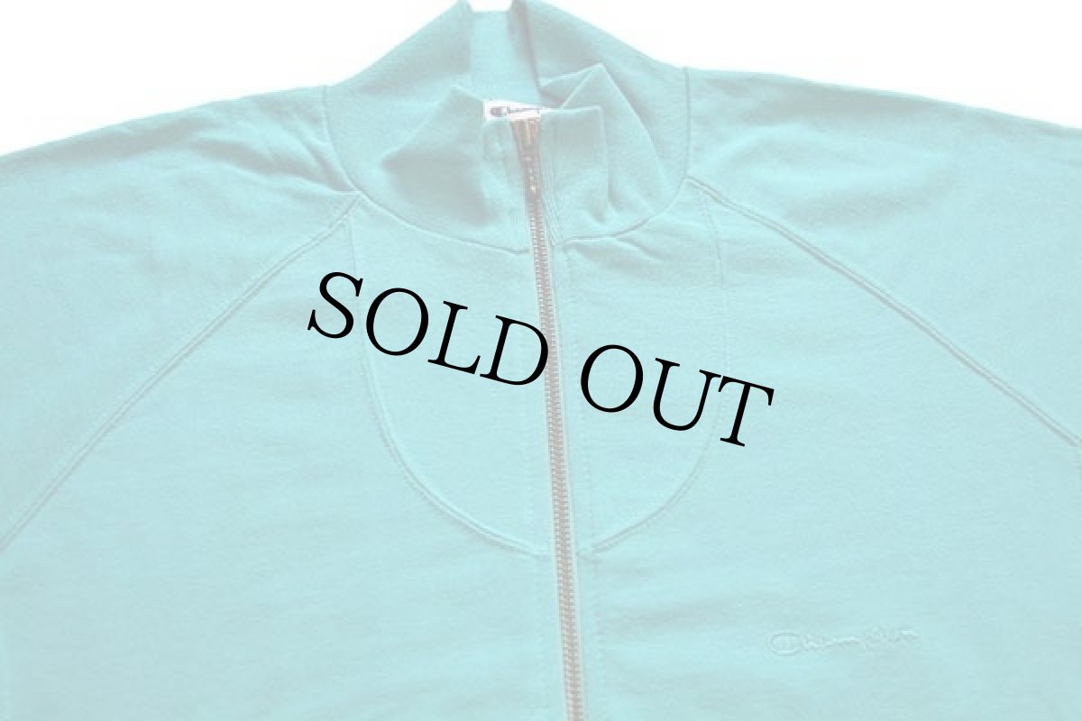 画像4: デッドストック★90s Championチャンピオン ワンポイント スクリプト ロゴ刺繍 モックネック フルジップ スウェット エメラルドグリーン L (4)