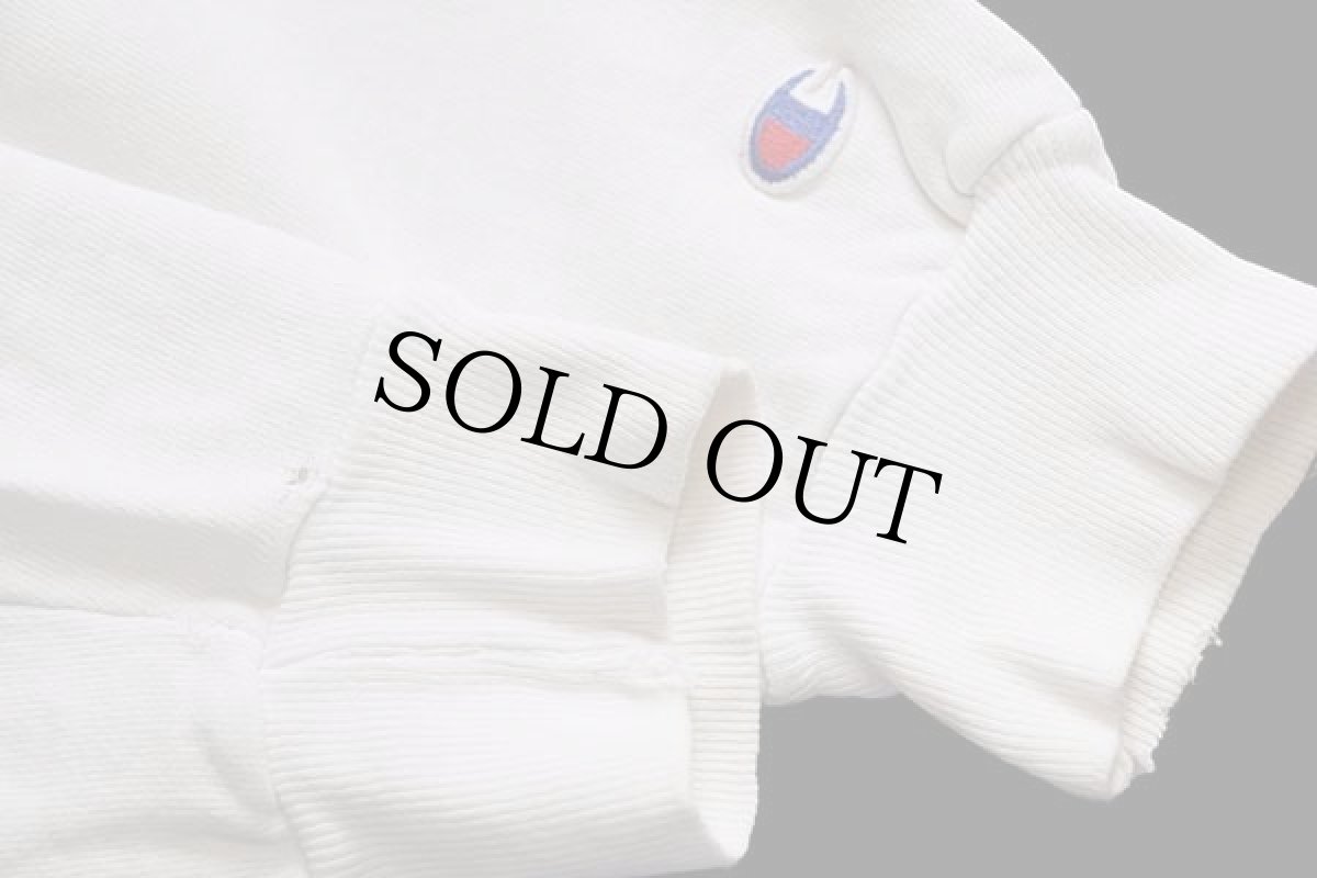 画像6: 90s USA製 Championチャンピオン ワンポイント スクリプト ロゴ刺繍 前V スウェットパーカー 白 M (6)