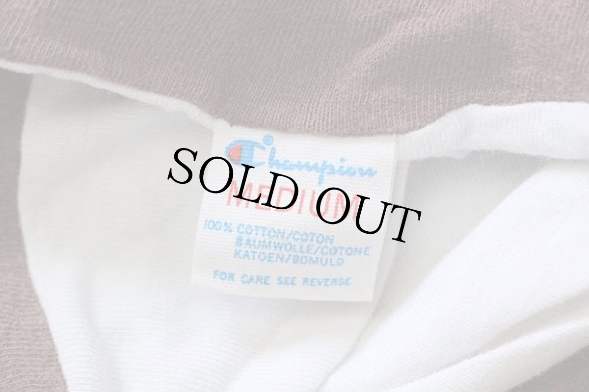 画像5: 80s USA製 Championチャンピオン ST.FRANCIS ひび割れプリント×ステンシル コットン リバーシブルTシャツ 茶×白 M (5)