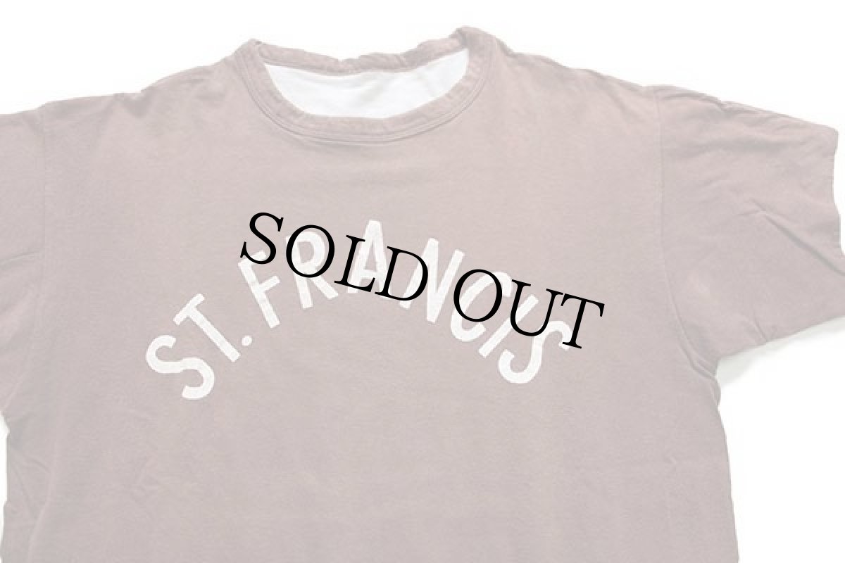 画像7: 80s USA製 Championチャンピオン ST.FRANCIS ひび割れプリント×ステンシル コットン リバーシブルTシャツ 茶×白 M (7)