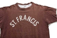 画像7: 80s USA製 Championチャンピオン ST.FRANCIS ひび割れプリント×ステンシル コットン リバーシブルTシャツ 茶×白 M (7)