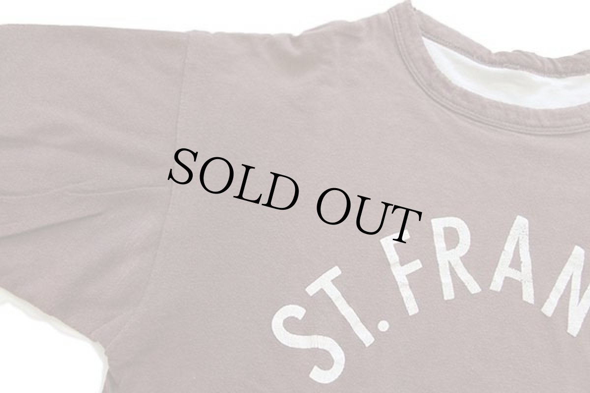 画像8: 80s USA製 Championチャンピオン ST.FRANCIS ひび割れプリント×ステンシル コットン リバーシブルTシャツ 茶×白 M (8)