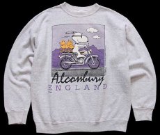 画像1: 90s USA製 スヌーピー ウッドストック バイク Alconbury ENGLAND スウェット 杢ライトグレー L (1)