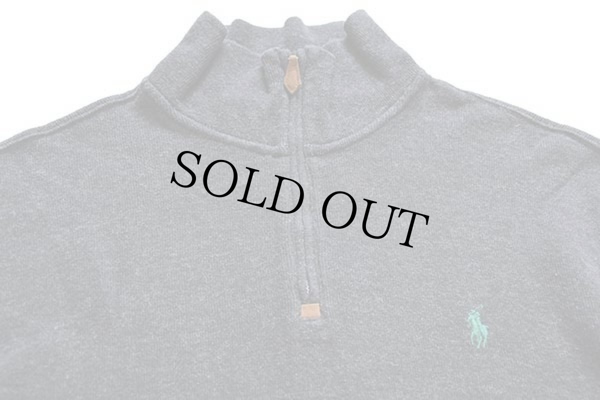 画像3: ポロ ラルフローレン ワンポイント ハイネック ハーフジップ コットン ニット スウェット 杢チャコールグレー L (3)