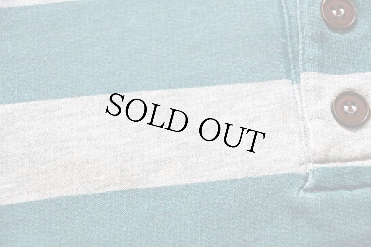 画像5: 90s ポルトガル製 CAPRICIO 太ボーダー 襟付き ヘンリーネック スウェット 緑×杢グレー (5)