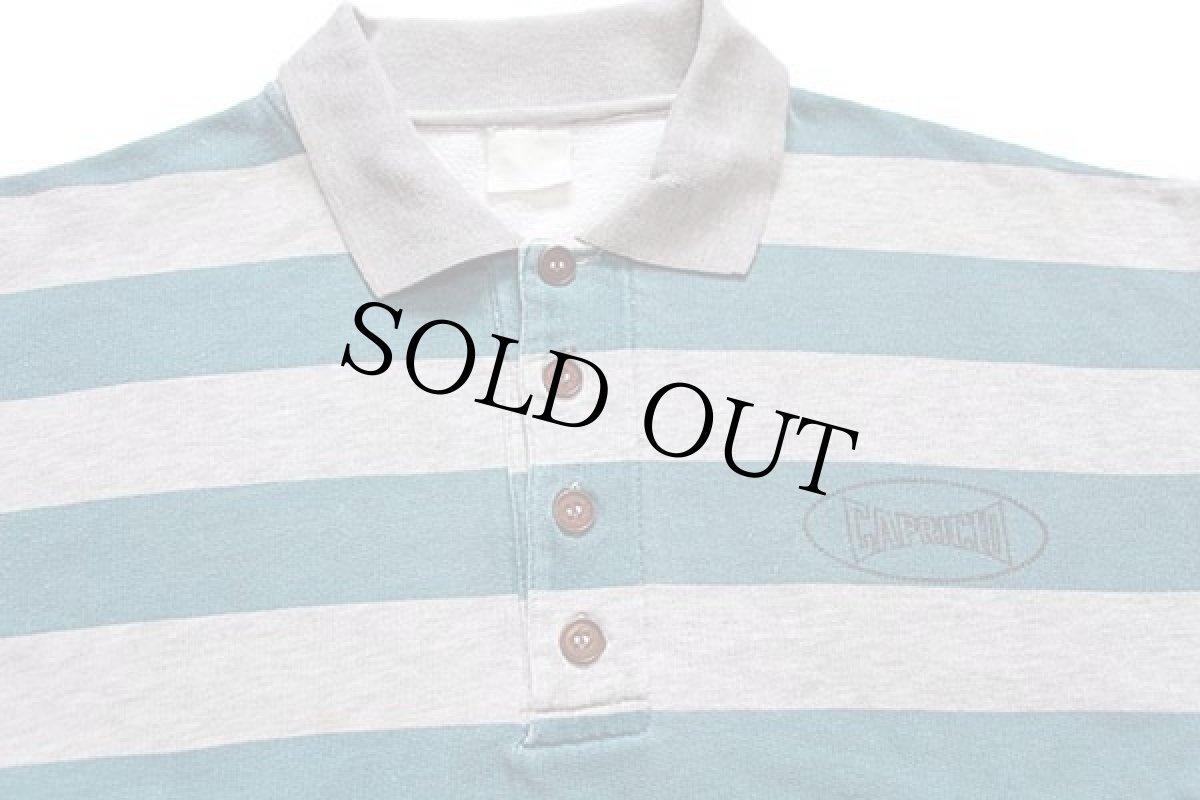 画像3: 90s ポルトガル製 CAPRICIO 太ボーダー 襟付き ヘンリーネック スウェット 緑×杢グレー (3)