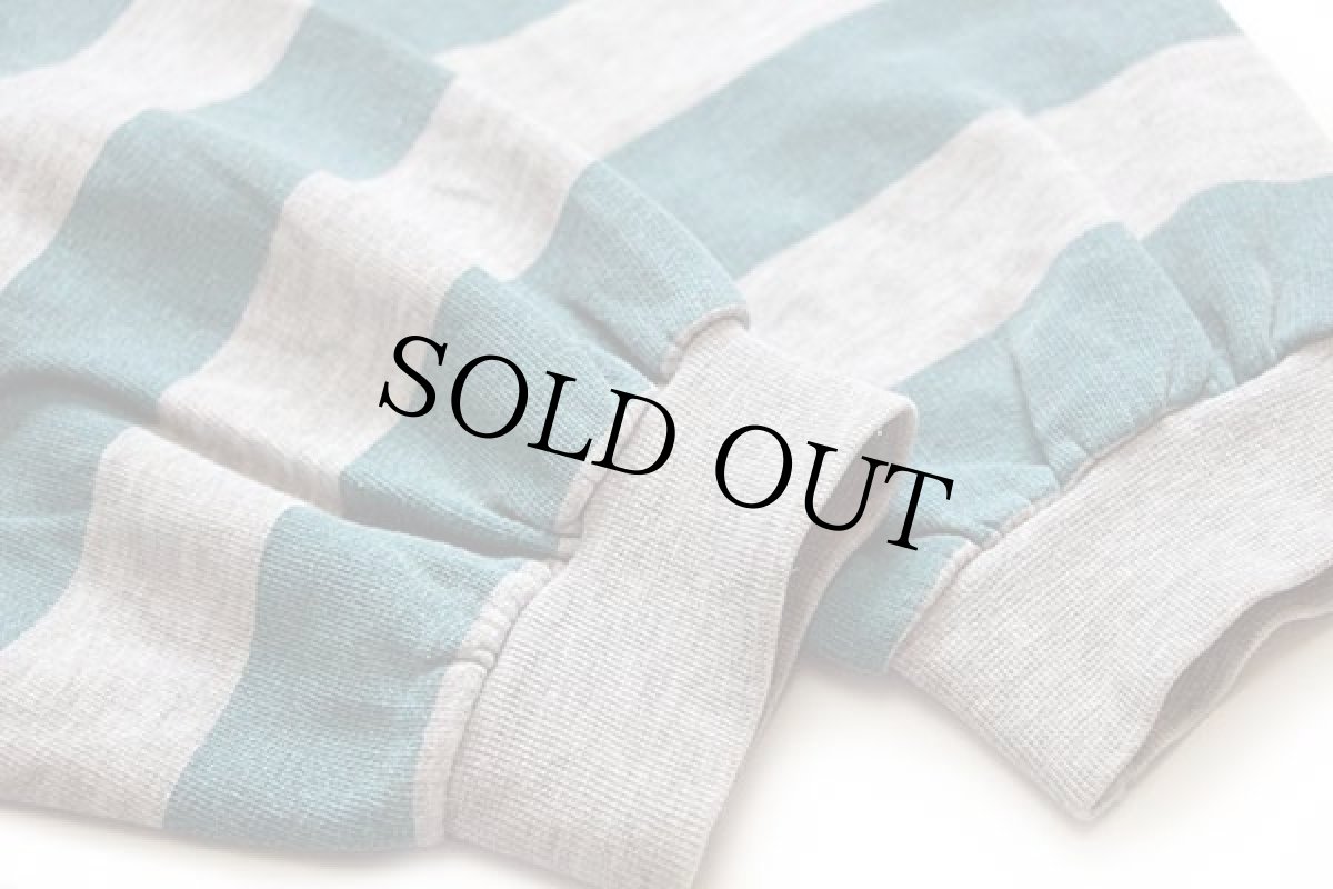 画像7: 90s ポルトガル製 CAPRICIO 太ボーダー 襟付き ヘンリーネック スウェット 緑×杢グレー (7)