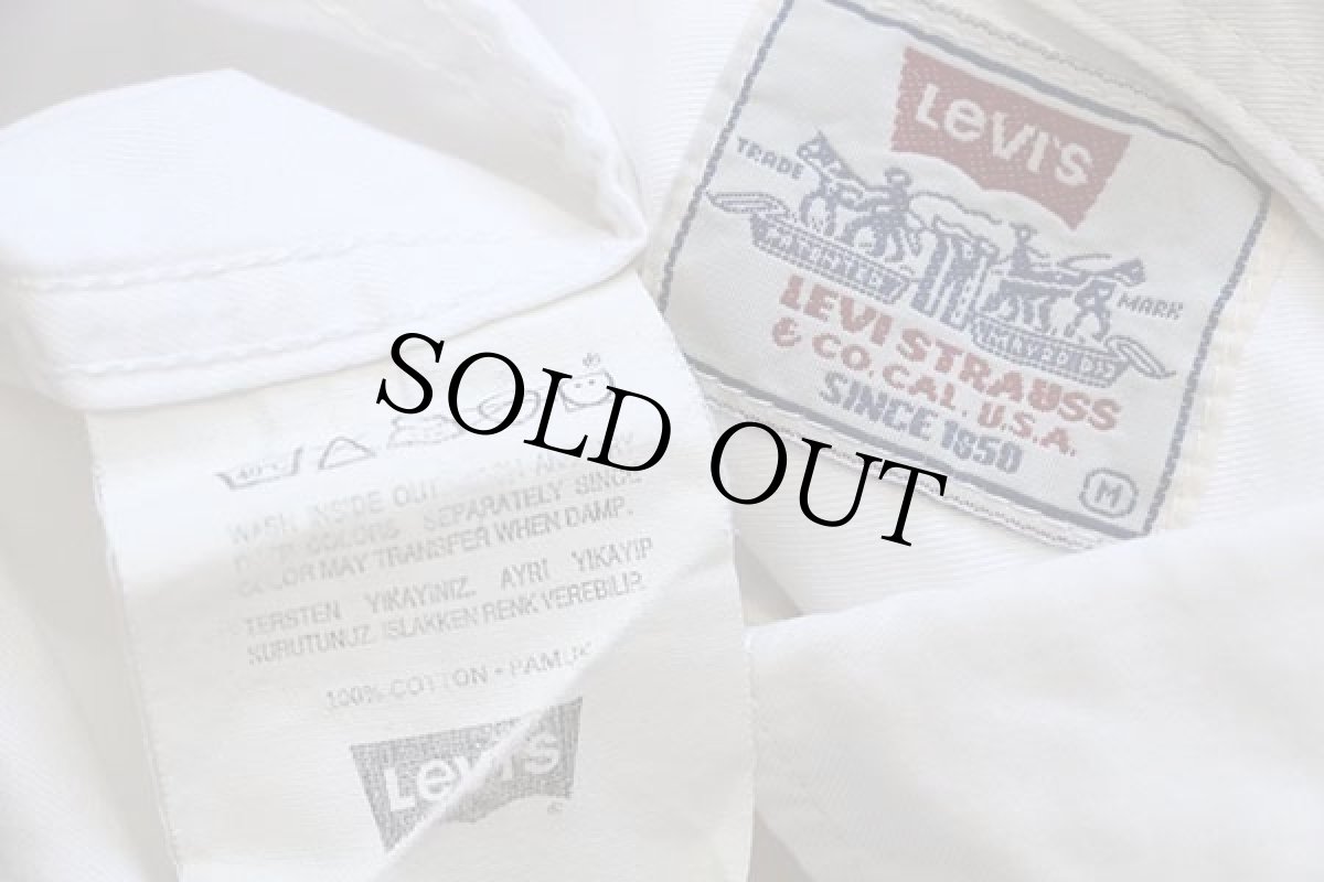 画像4: 90s Levi'sリーバイス ロゴ刺繍 ボタンダウン コットンシャツ 白 M★ユーロ (4)