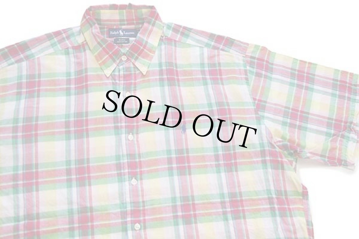 画像3: 90s ラルフローレン マドラスチェック ボタンダウン 半袖 コットンシャツ XL★インド綿 (3)