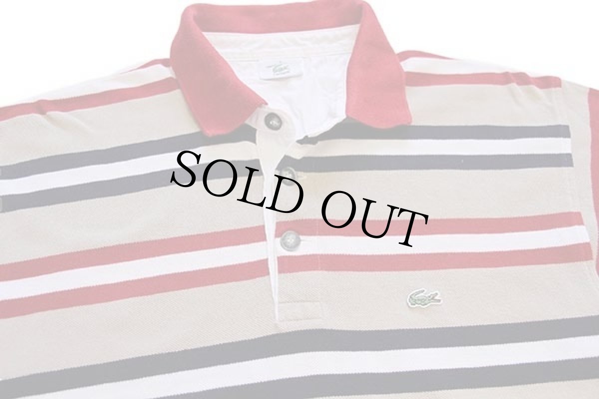 画像3: 00s LACOSTEラコステ マルチボーダー コットン 鹿の子 長袖ポロシャツ L (3)