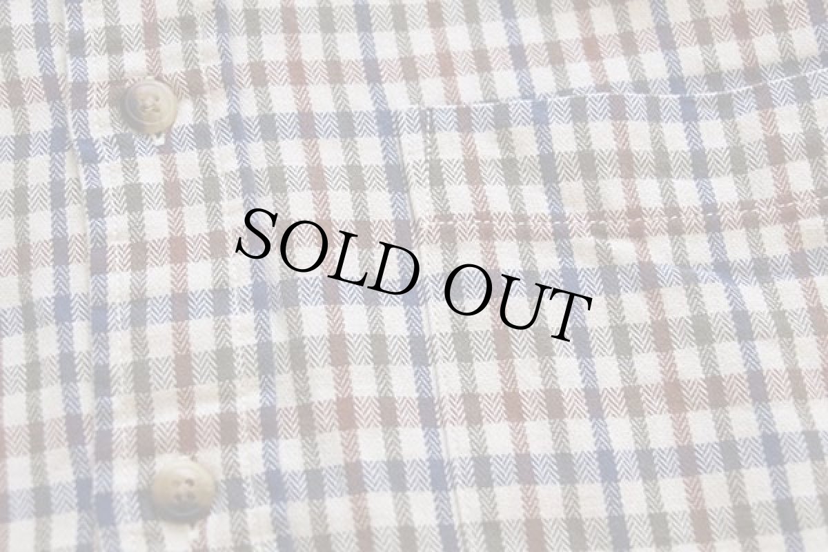 画像5: 90s USA製 NAUTICAノーティカ チェック バンドカラー コットン ヘリンボーン ライトネルシャツ L (5)