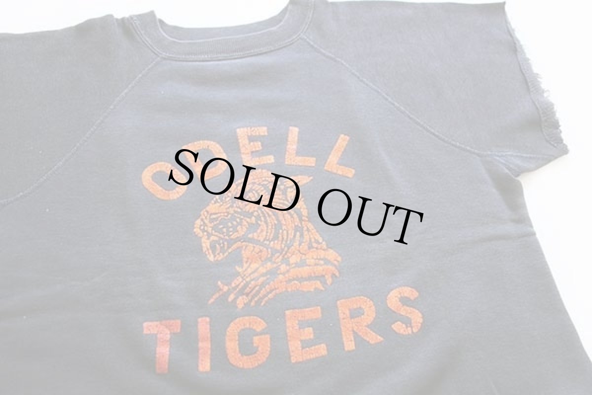 画像3: 60s ODELL TIGERS フロッキープリント コットン カットオフ 半袖スウェット 黒 フェード (3)