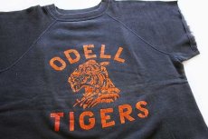 画像3: 60s ODELL TIGERS フロッキープリント コットン カットオフ 半袖スウェット 黒 フェード (3)