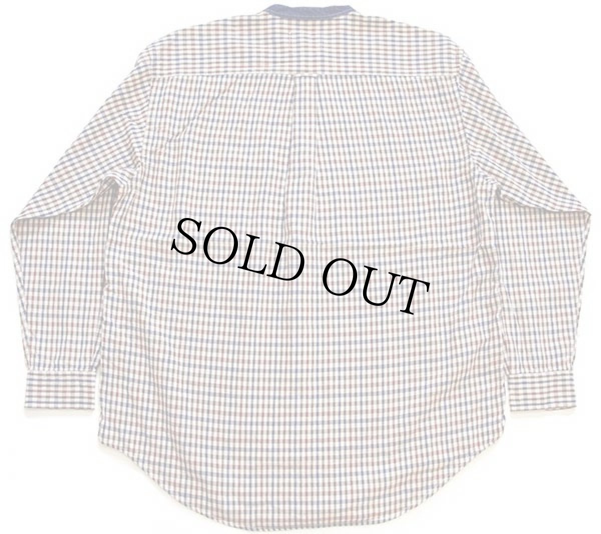 画像2: 90s USA製 NAUTICAノーティカ チェック バンドカラー コットン ヘリンボーン ライトネルシャツ L (2)