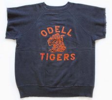 画像1: 60s ODELL TIGERS フロッキープリント コットン カットオフ 半袖スウェット 黒 フェード (1)