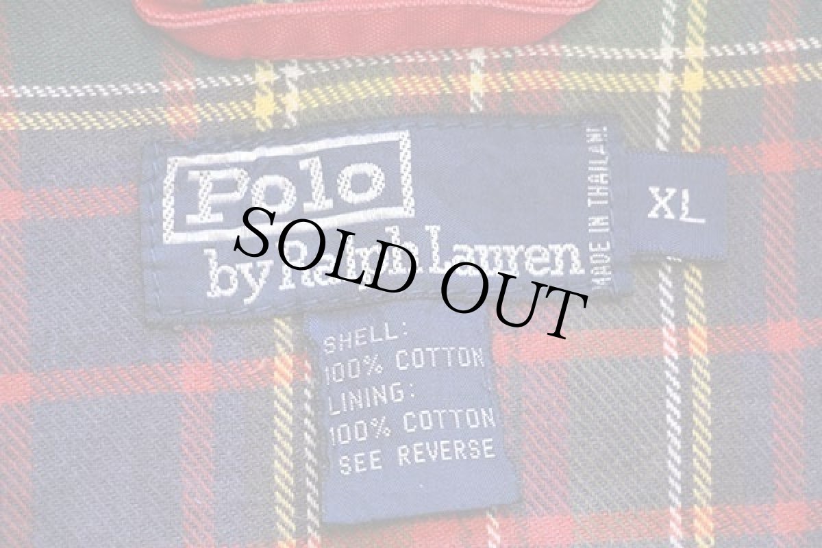 画像4: 90s ポロ ラルフローレン ワンポイント チンスト付き タータンチェックライナー コットンジャケット 赤 XL (4)