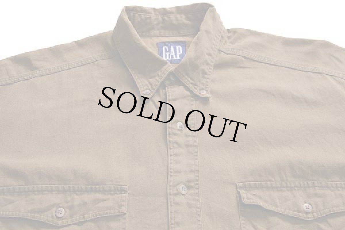 画像3: 90s GAPギャップ 無地 ボタンダウン コットンシャツ セピア (3)