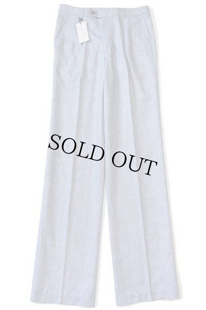 画像2: デッドストック★イタリア製 New Conf ストライプ ネップ入り ツータック ポリエステル×リネン スラックス パンツ 44 (2)