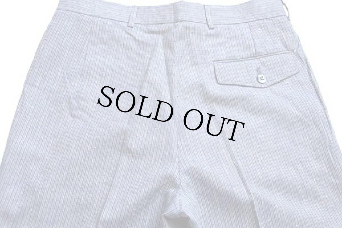 画像5: デッドストック★イタリア製 New Conf ストライプ ネップ入り ツータック ポリエステル×リネン スラックス パンツ 44 (5)
