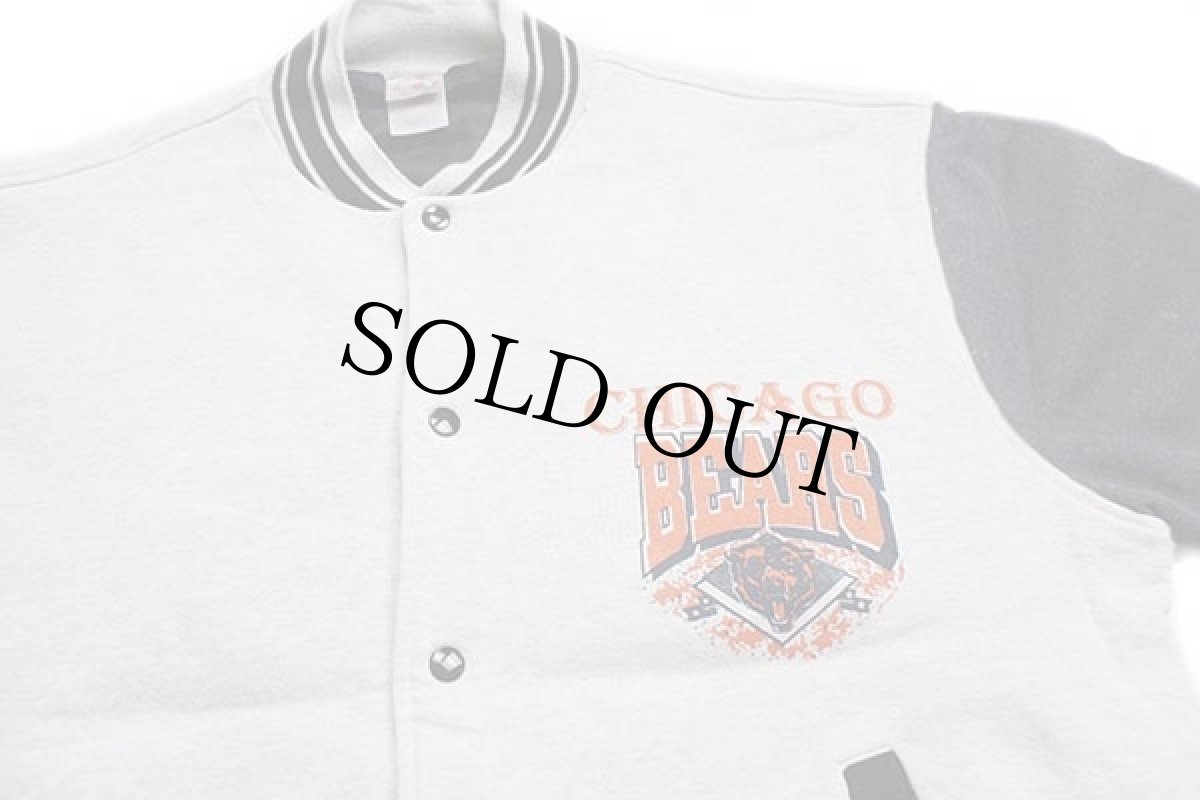 画像3: 90s NFL CHICAGO BEARS 両面プリント リブライン ツートン 切り替え スウェット スタジャン 杢ライトグレー×黒 XL (3)