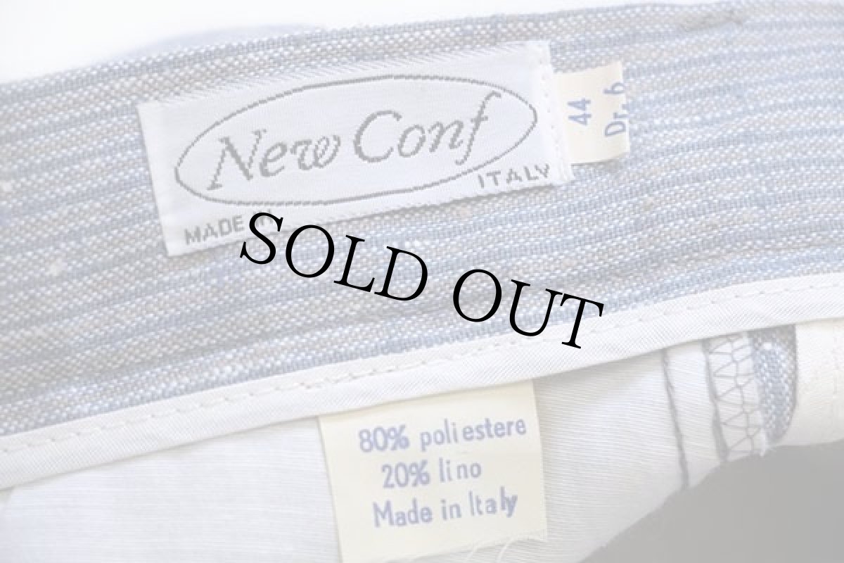 画像6: デッドストック★イタリア製 New Conf ストライプ ネップ入り ツータック ポリエステル×リネン スラックス パンツ 44 (6)