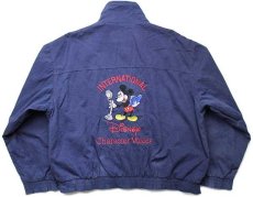 画像1: 90s USA製 DISNEYディズニー ミッキー マウス INTERNATIONAL Cgaracter Voices 刺繍 コットンジャケット 紺 XL (1)